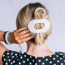 Load image into Gallery viewer, Teleties Flat Round Clip -White Polka Dot Party
