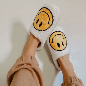 Happy Face Slippers -White