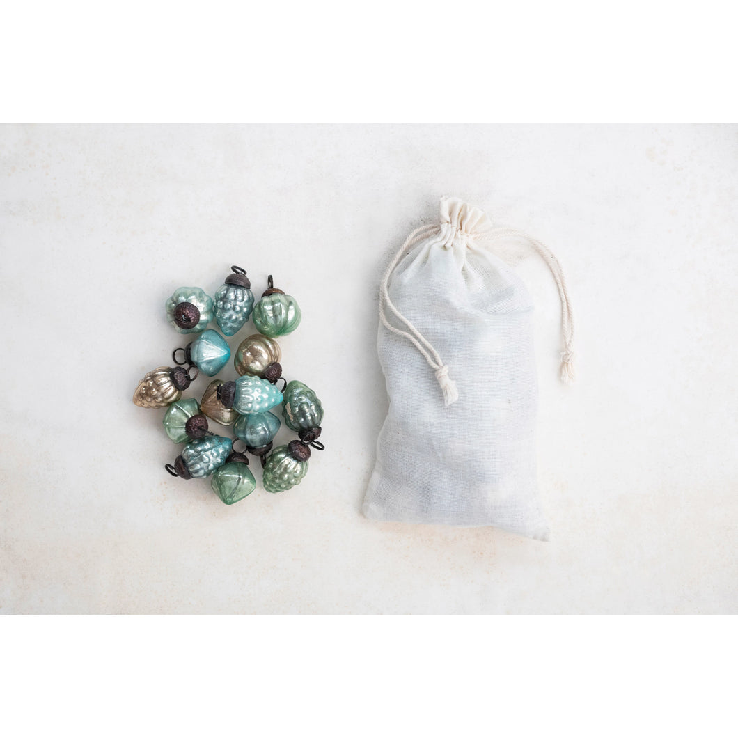 Embossed Mercury Glass Ornaments in Muslin Bag