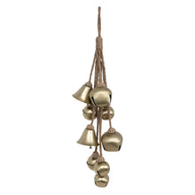 Load image into Gallery viewer, Antique Brass Metal Bell Cluster w/ Jute Rope
