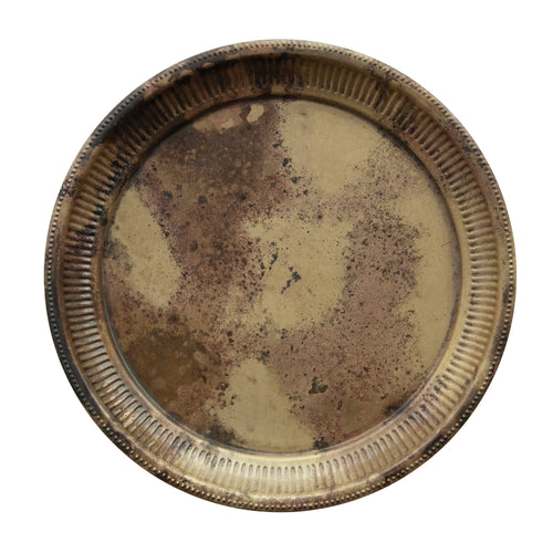 Decorative Debossed Metal Tray, Burnt Brass Finish