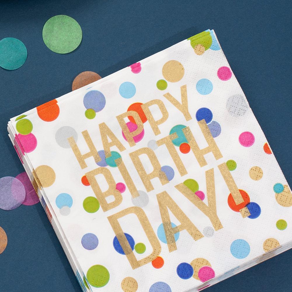 Cocktail Napkins -Happy Birthday Confetti