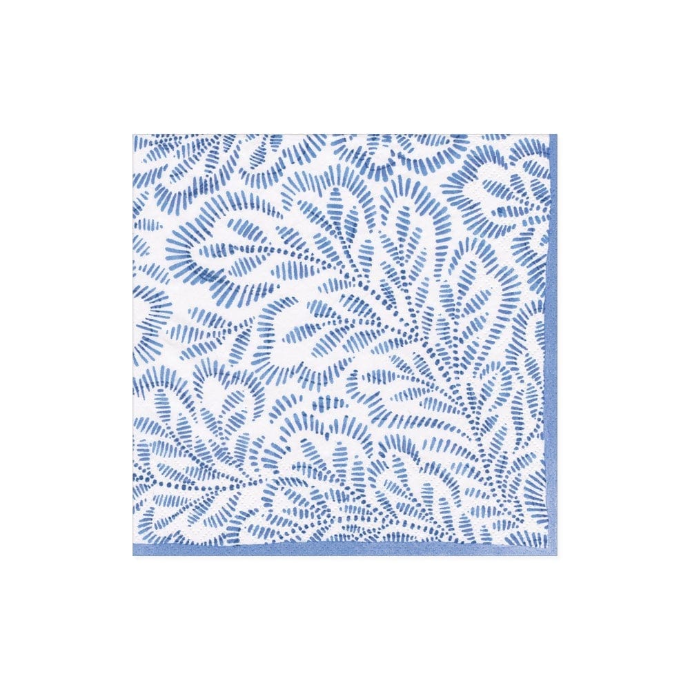 Cocktail Napkins -Block Print Leaves Blue
