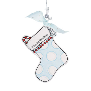 Flat Ornament -Baby's 1st Christmas Stocking -Blue
