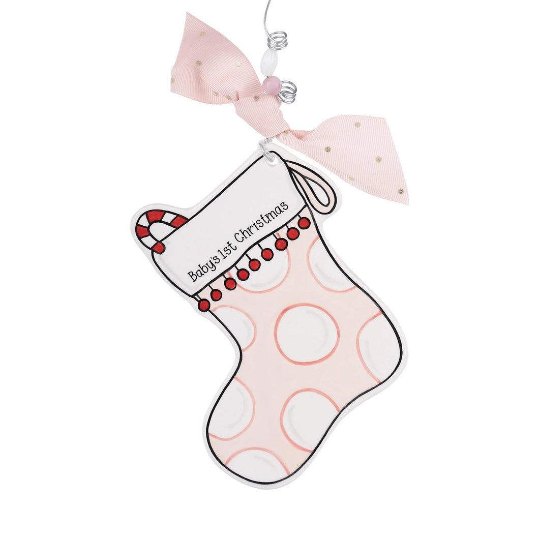 Flat Ornament -Baby's 1st Christmas Stocking -Pink