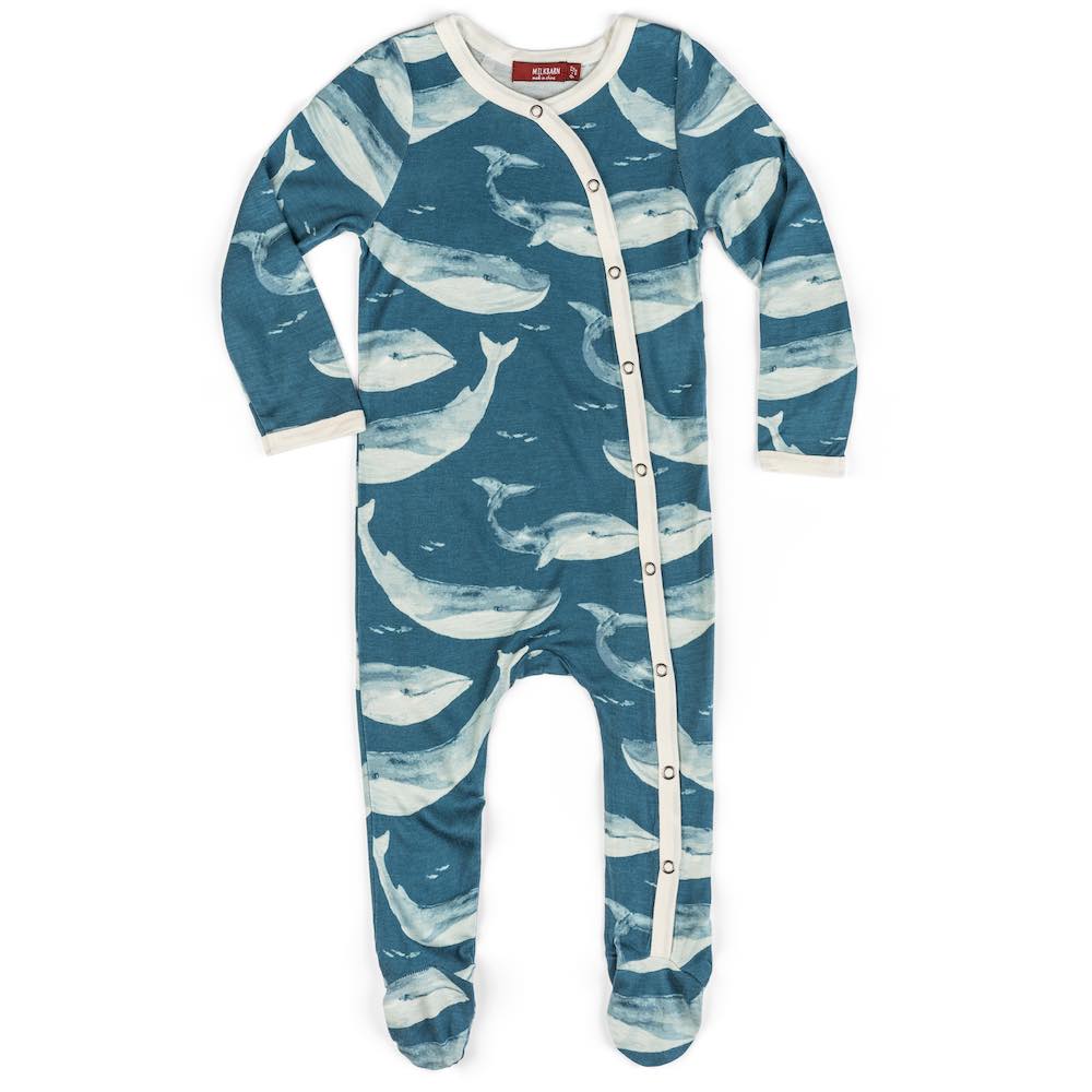 MilkBarn Footed Romper -Bamboo Blue Whale 0-3M