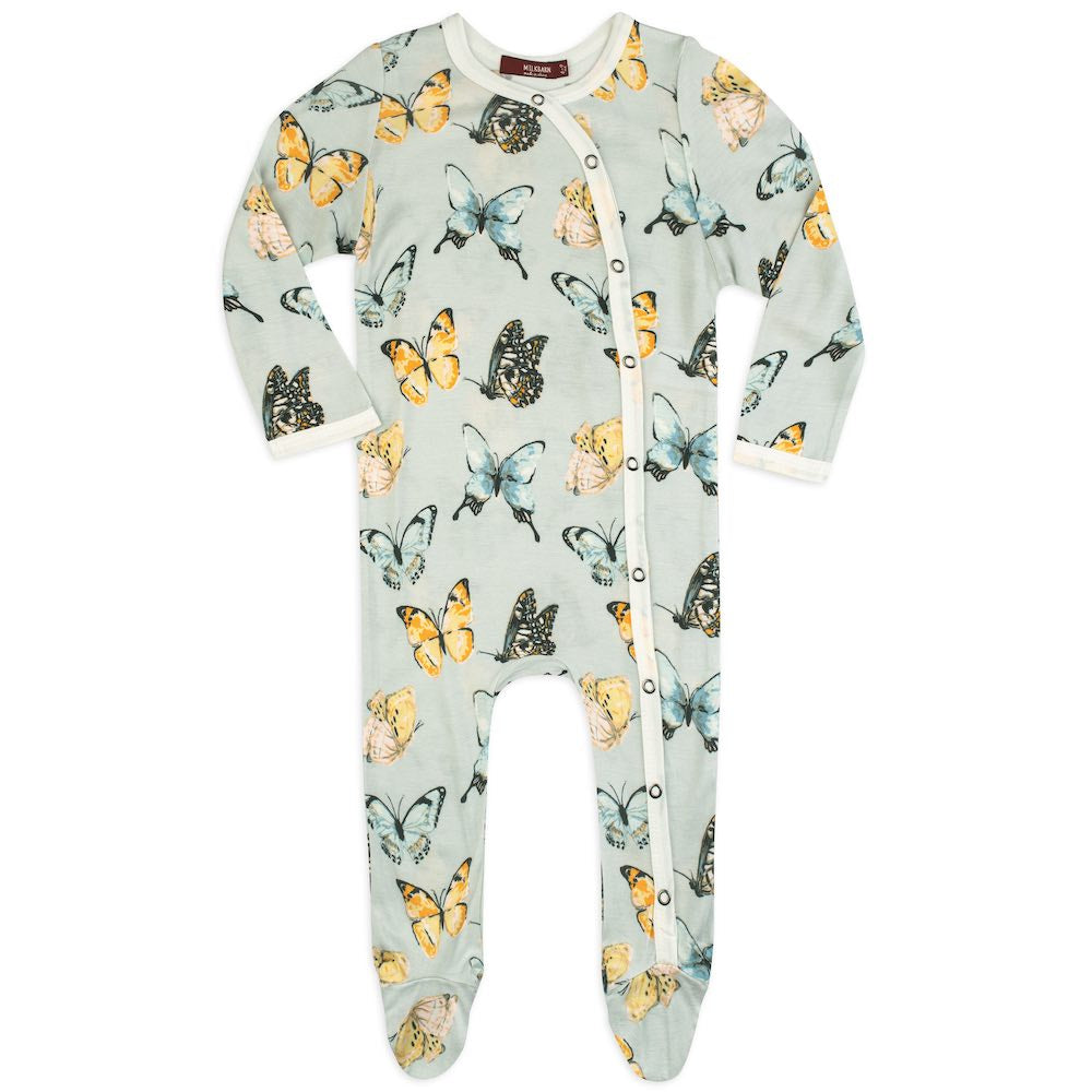 MilkBarn Footed Romper -Bamboo Butterfly 0-3M