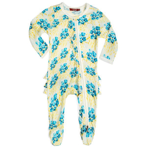 MilkBarn Ruffle Footed Romper -Sky Floral 0-3M