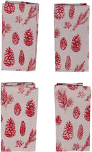 Load image into Gallery viewer, Cotton Red &amp; Cream Pinecone Napkins (s/4)
