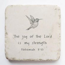 Load image into Gallery viewer, Small Scripture Block -Nehemiah 8:10 Hummingbird
