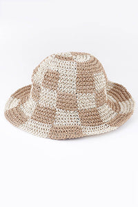 Checkerboard Straw Bucket Hat