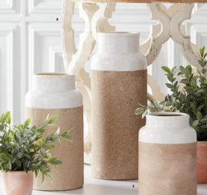 K&K Ceramic Vases w/ Light Cream Tops