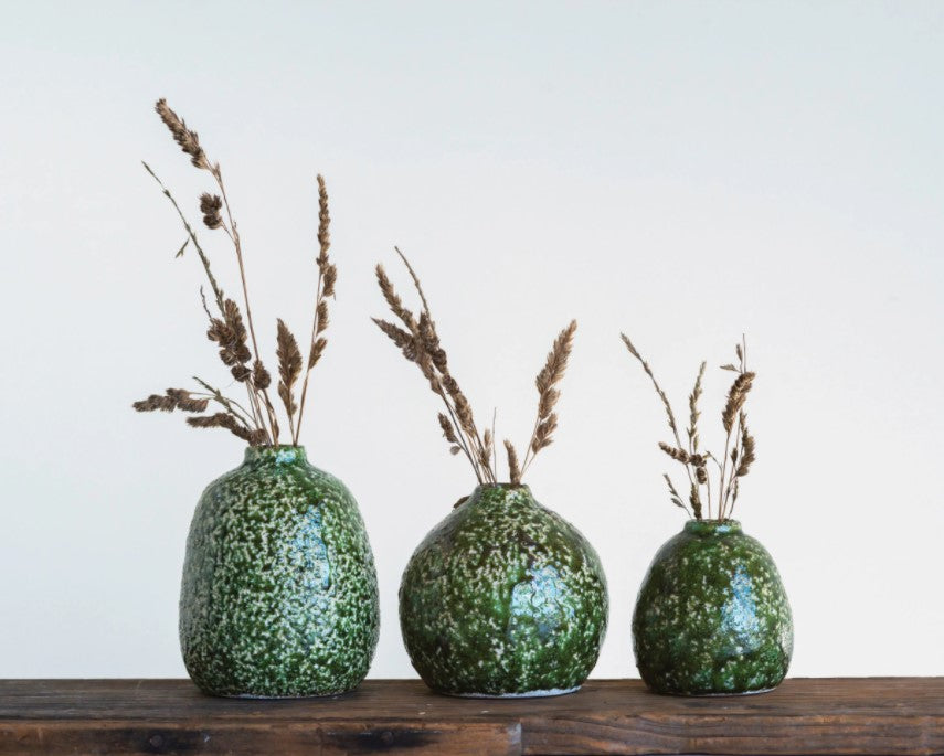 Distressed Botanist Green Terracotta Vases