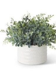 K&K Eucalyptus in Ribbed White Ceramic Vases
