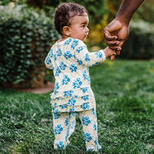 Load image into Gallery viewer, MilkBarn Ruffle Footed Romper -Sky Floral 0-3M
