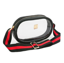 Load image into Gallery viewer, Annie Clear Stadium Bag -Black w/ Black &amp; Red Strap
