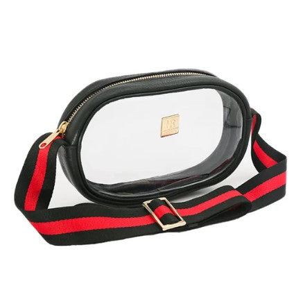 Annie Clear Stadium Bag -Black w/ Black & Red Strap