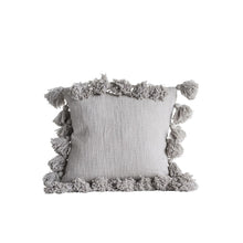 Load image into Gallery viewer, Grey Cotton Pillow w/ Tassels
