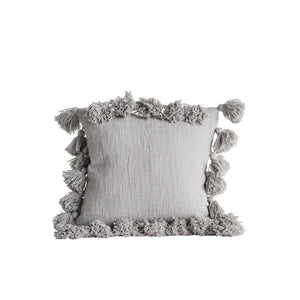 Grey Cotton Pillow w/ Tassels