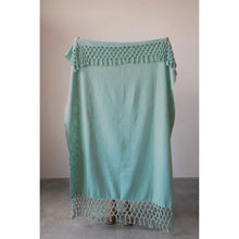 Load image into Gallery viewer, Woven Cotten Throw w/ Crochet &amp; Fringe
