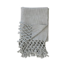 Load image into Gallery viewer, Woven Cotten Throw w/ Crochet &amp; Fringe
