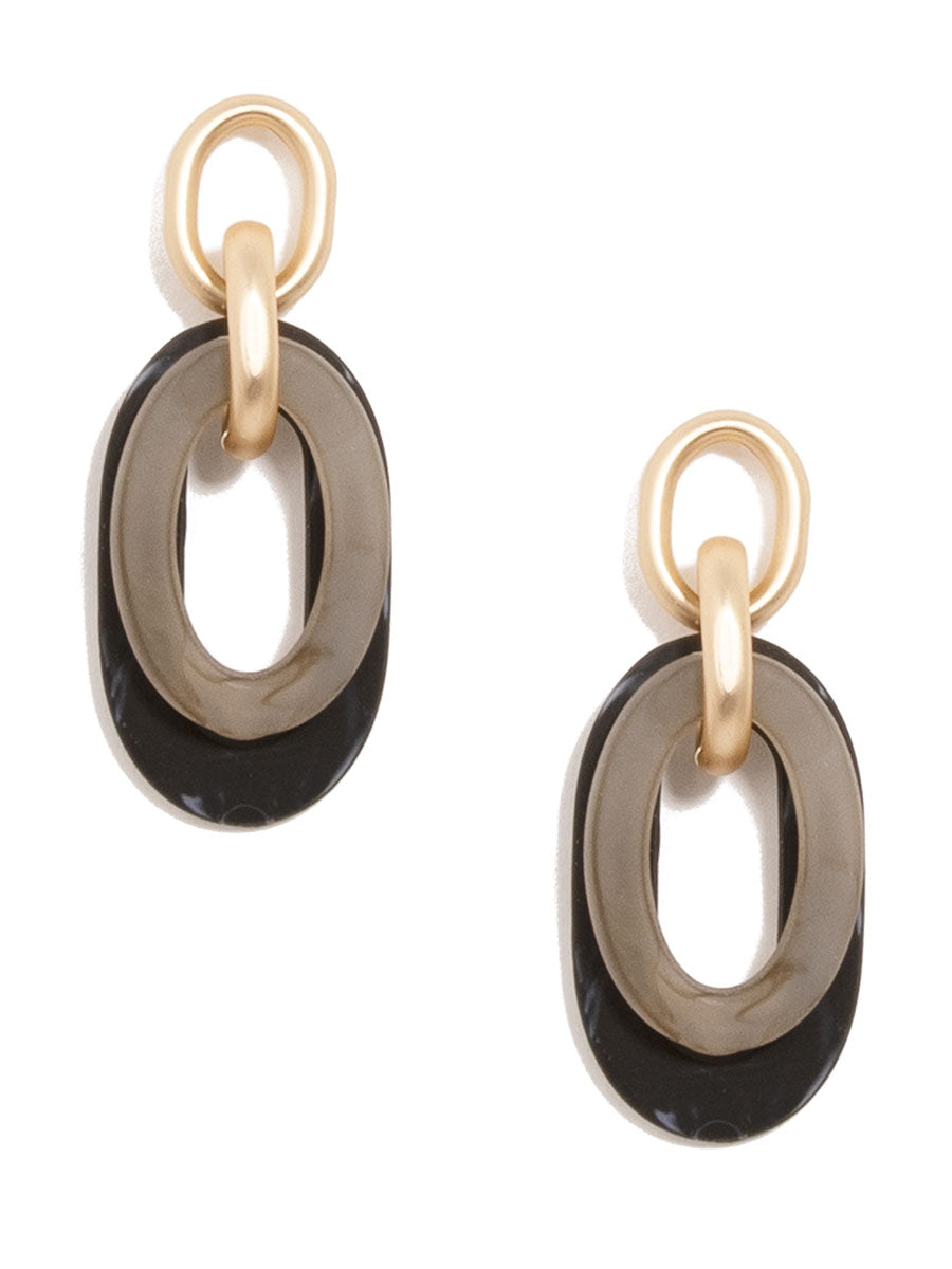 Two Tone Link Earrings -Black
