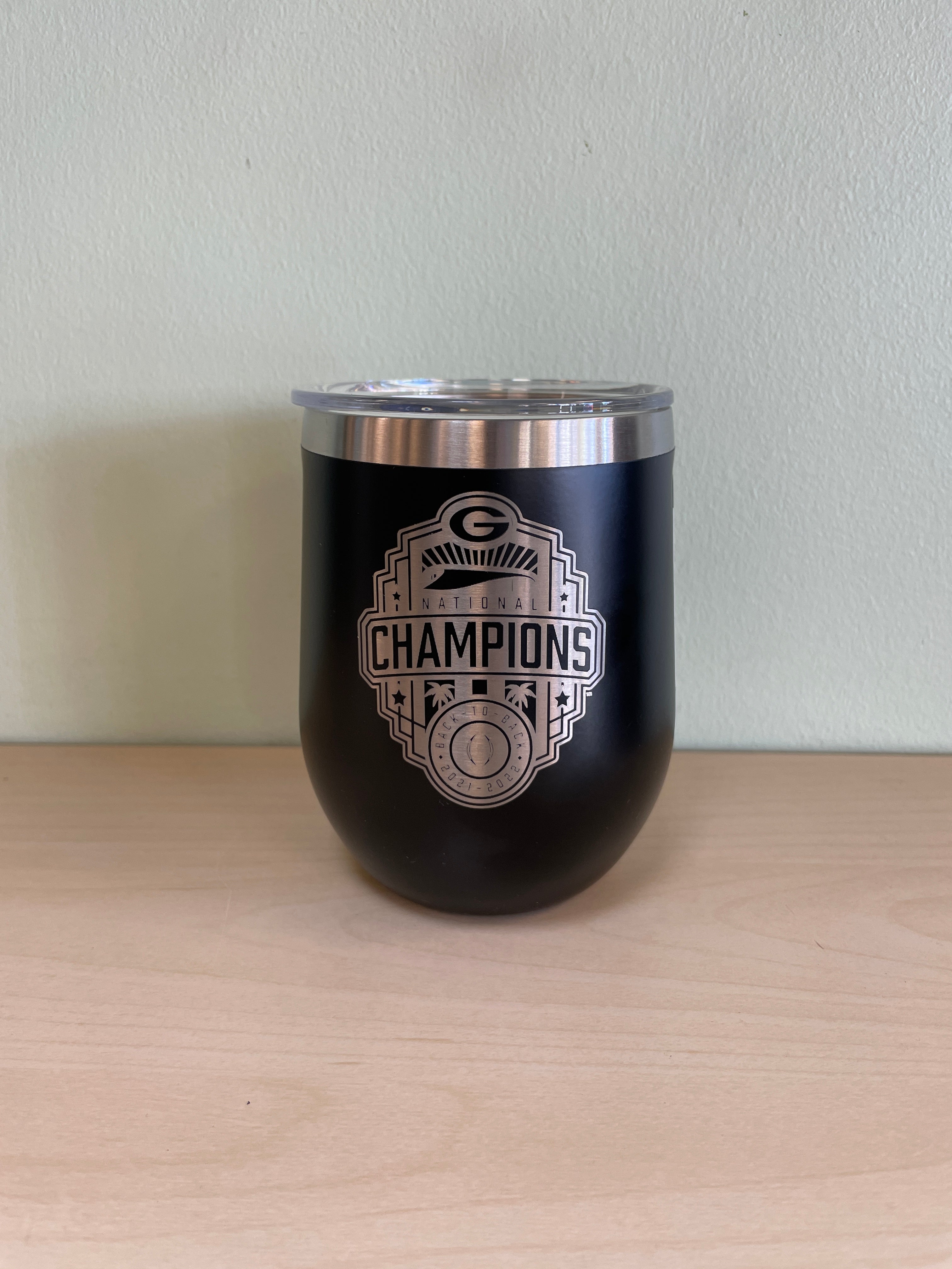 Corkcicle Stemless Wine Glass with Georgia Bulldogs 2023 Champions Logo