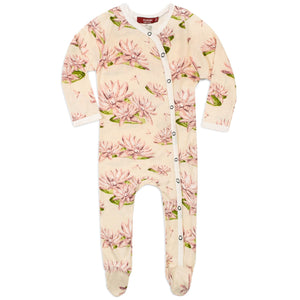 MilkBarn Footed Romper -Bamboo Water Lily 0-3M
