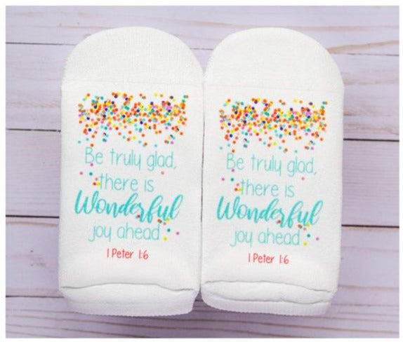 Standing on the Word Socks -1 Peter 1:6 Confetti