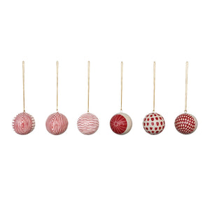 Tis the Season Round Hand-painted Red & White Ornaments